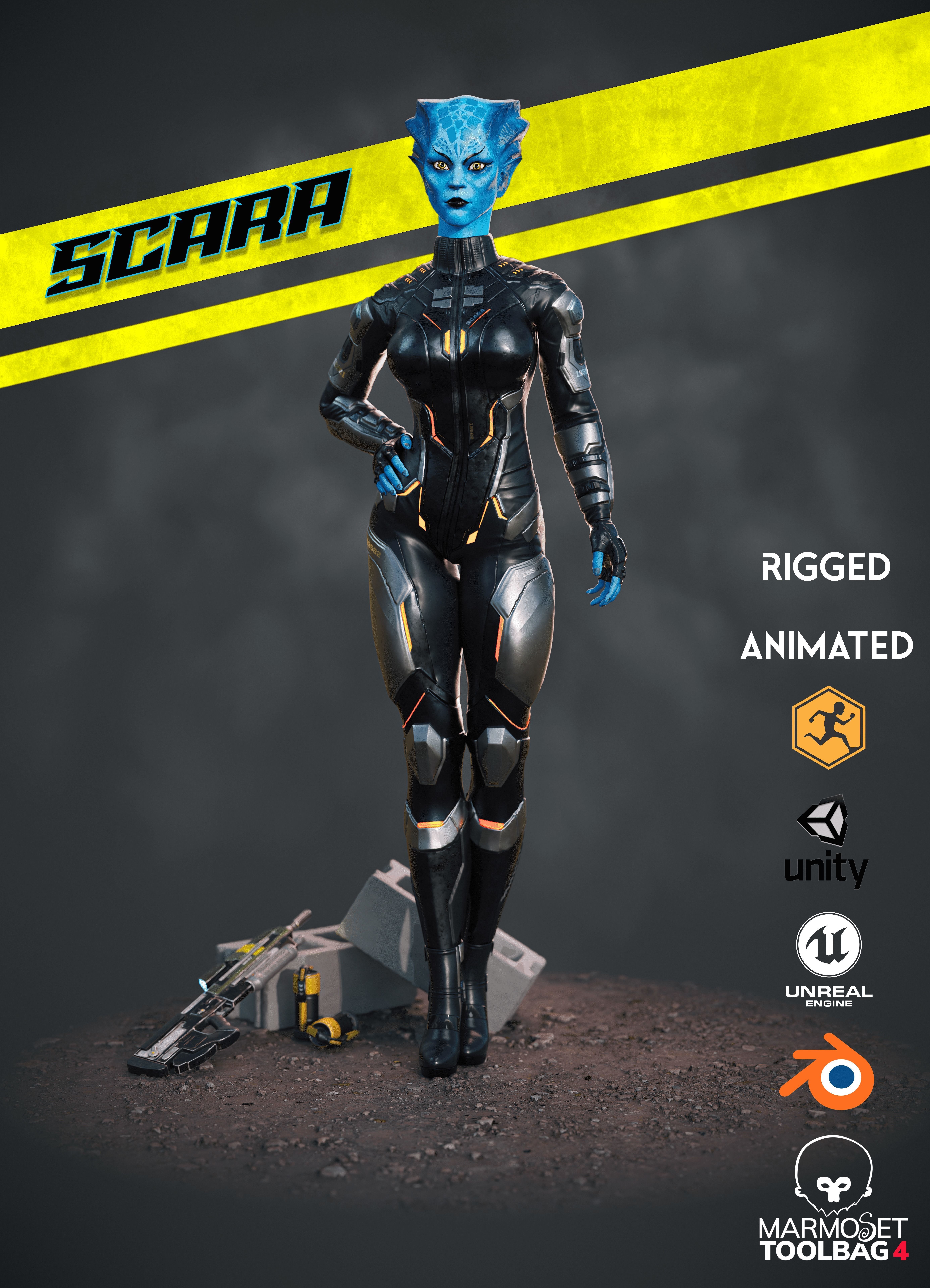 Game ready scifi character female Low-poly 3D model_0
