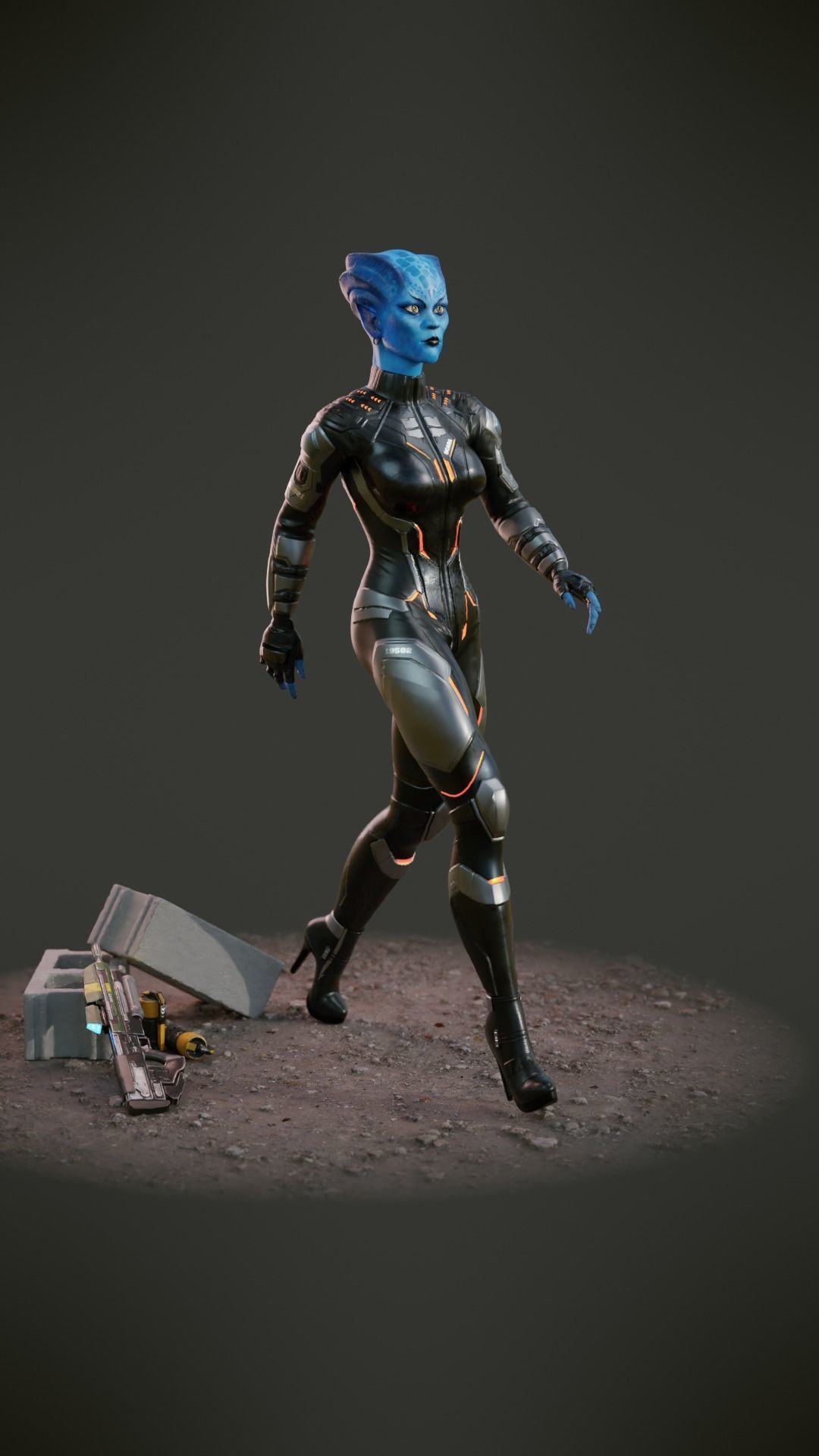 Game ready scifi character female Low-poly 3D model_30