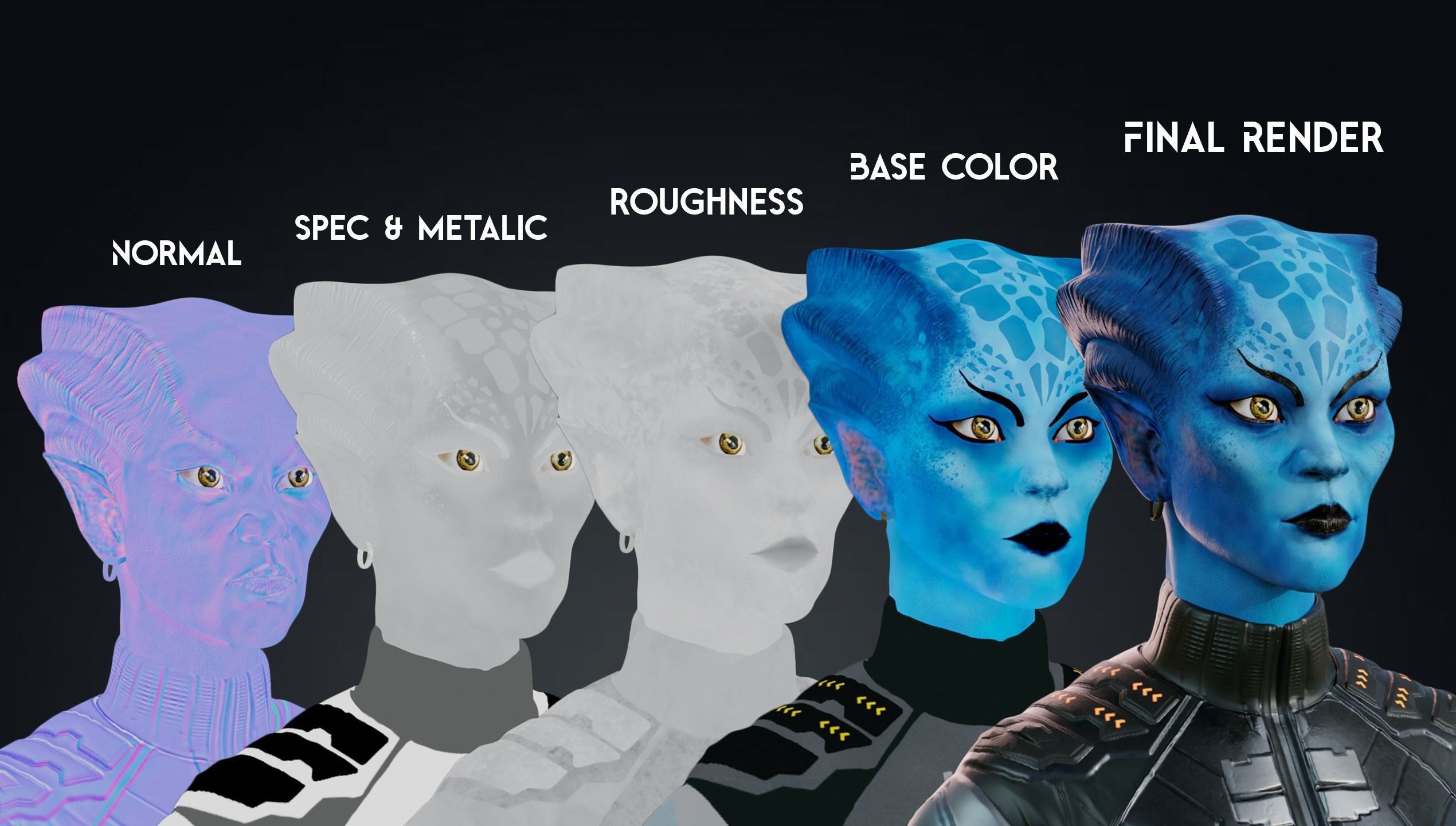 Game ready scifi character female Low-poly 3D model_5