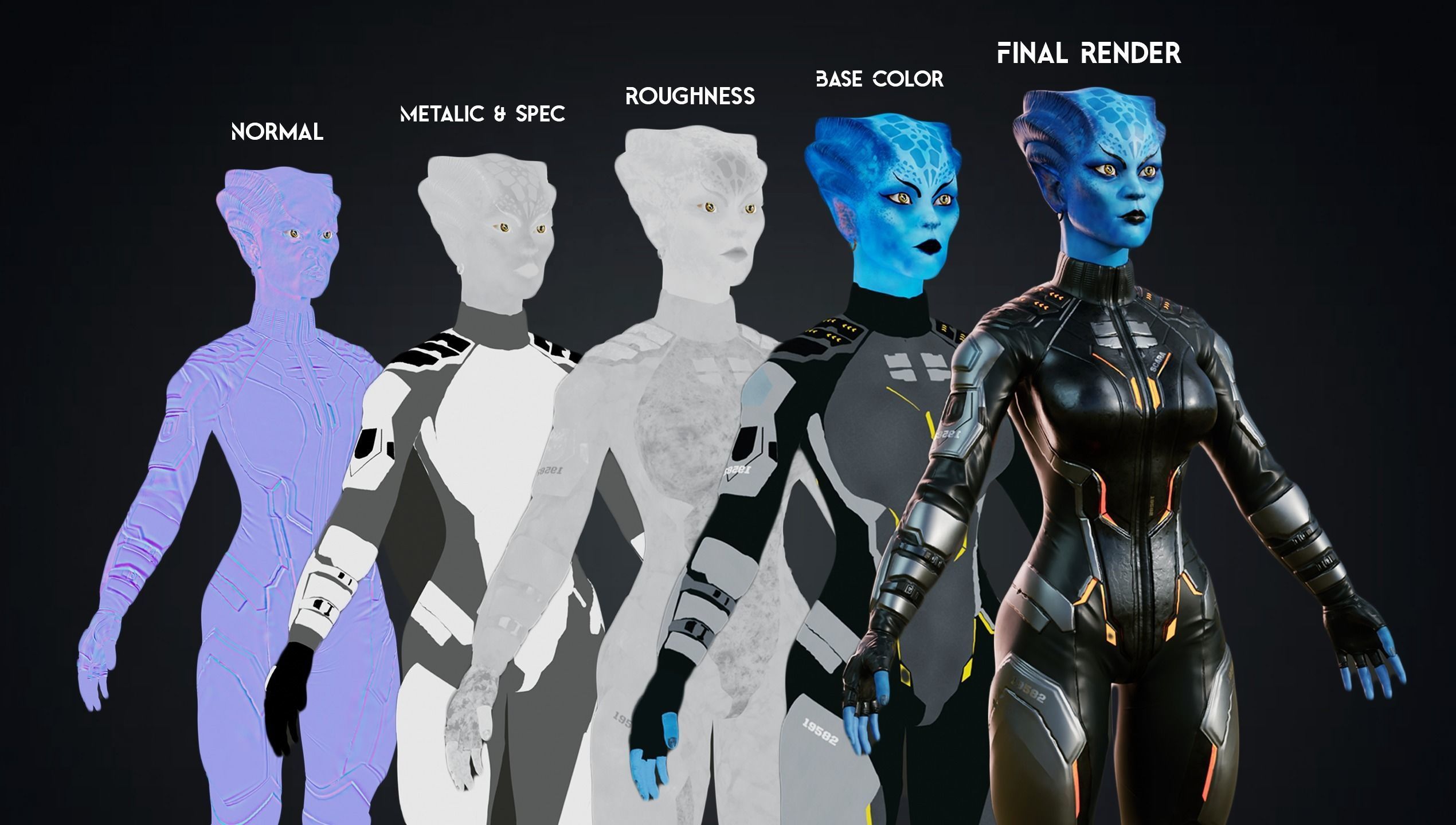 Game ready scifi character female Low-poly 3D model_4