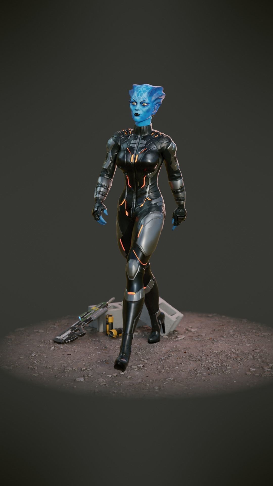 Game ready scifi character female Low-poly 3D model_10