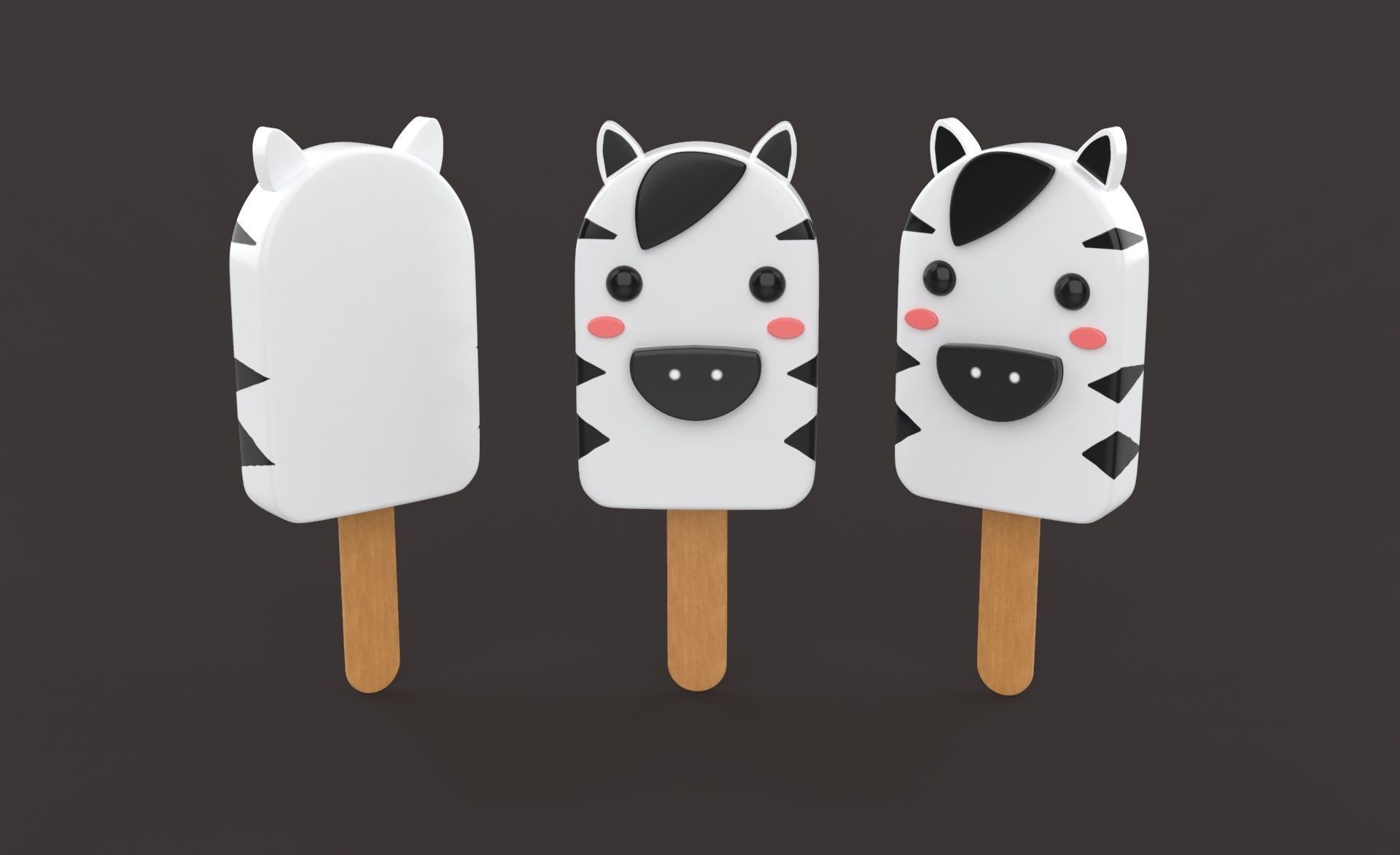 Cartoon Zebra Ice Cream Cute Low-poly 3D model_8