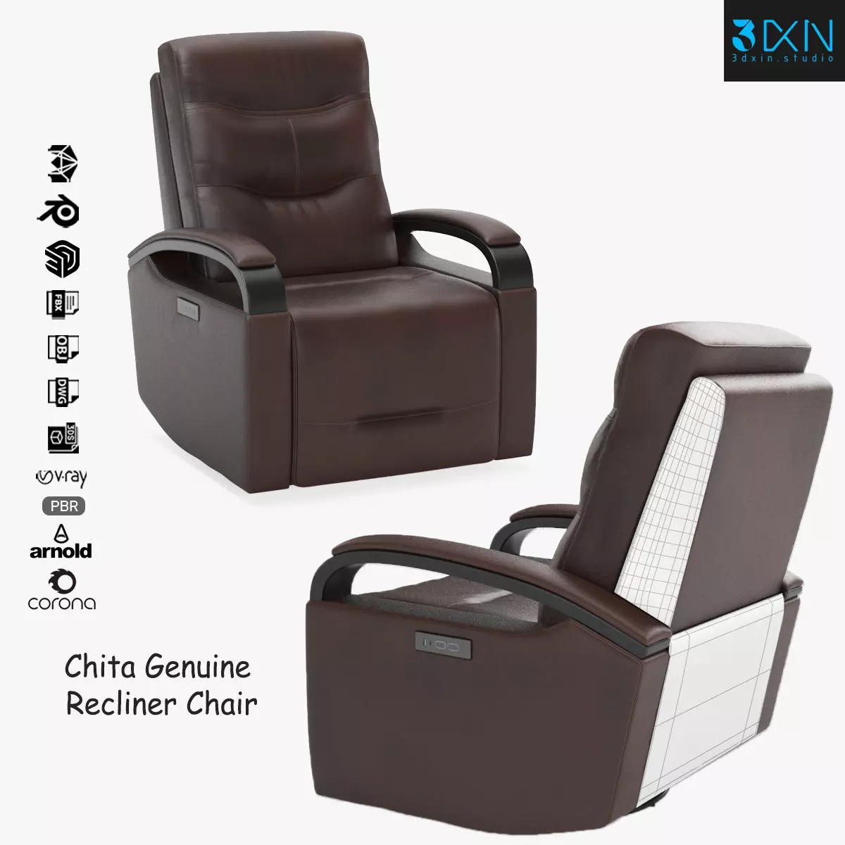 Chita Genuine Recliner Chair 3D model