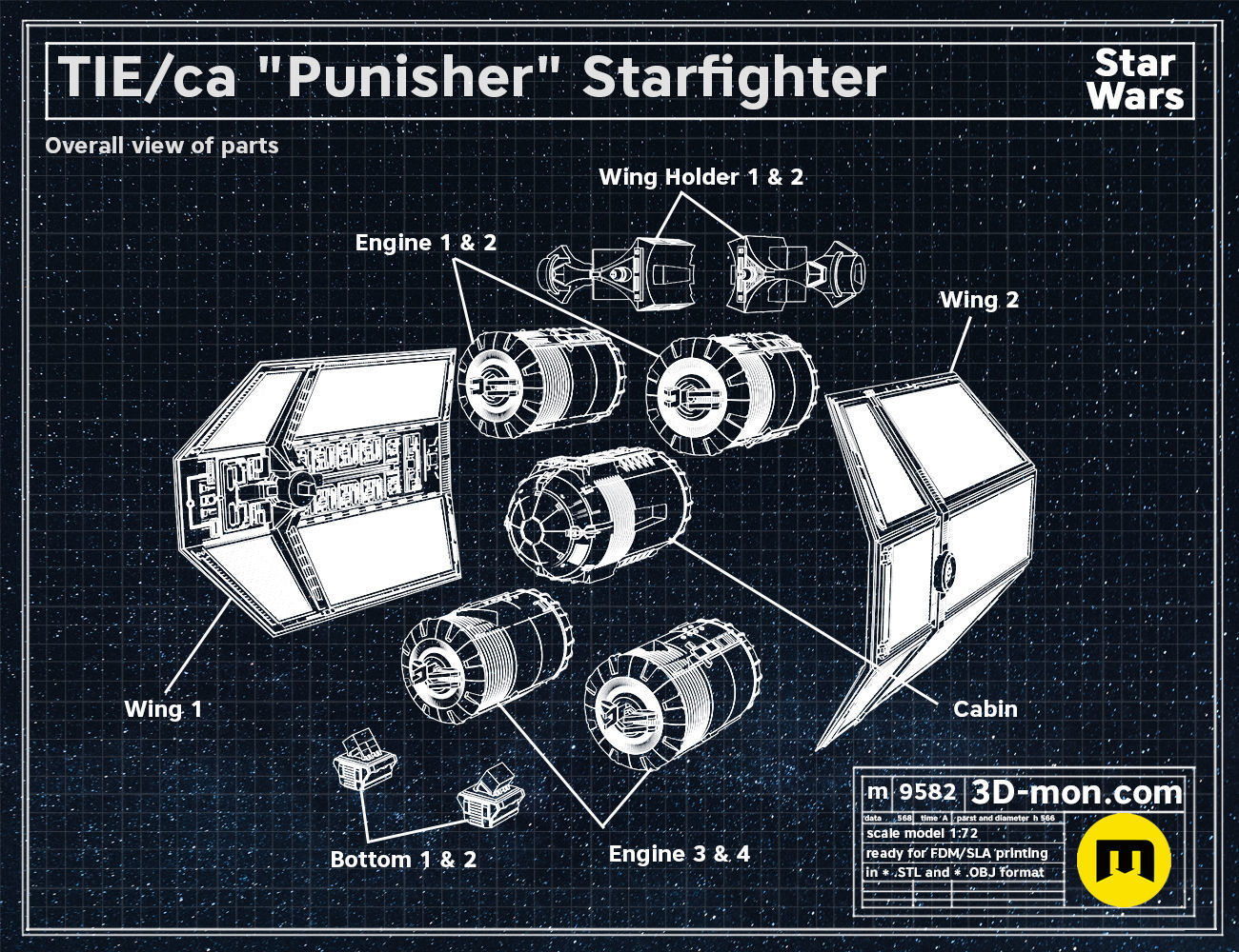 TIE ca Punisher Starfighter 3D print model_1