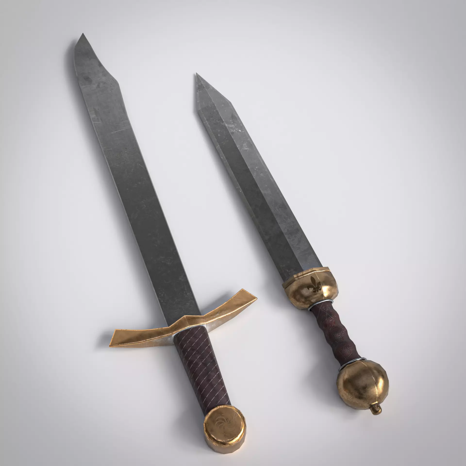 Gladius and Falchion Sword Low-poly 3D model