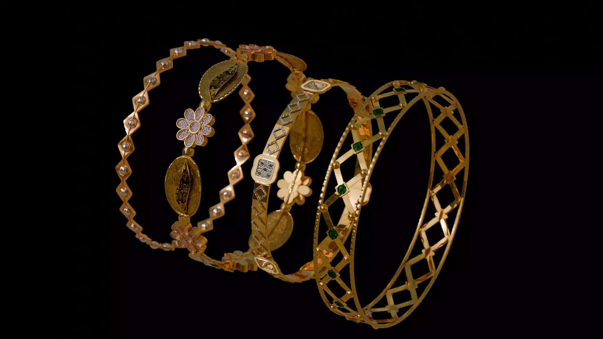 Gold Bangle jewelry collection 3D model_0