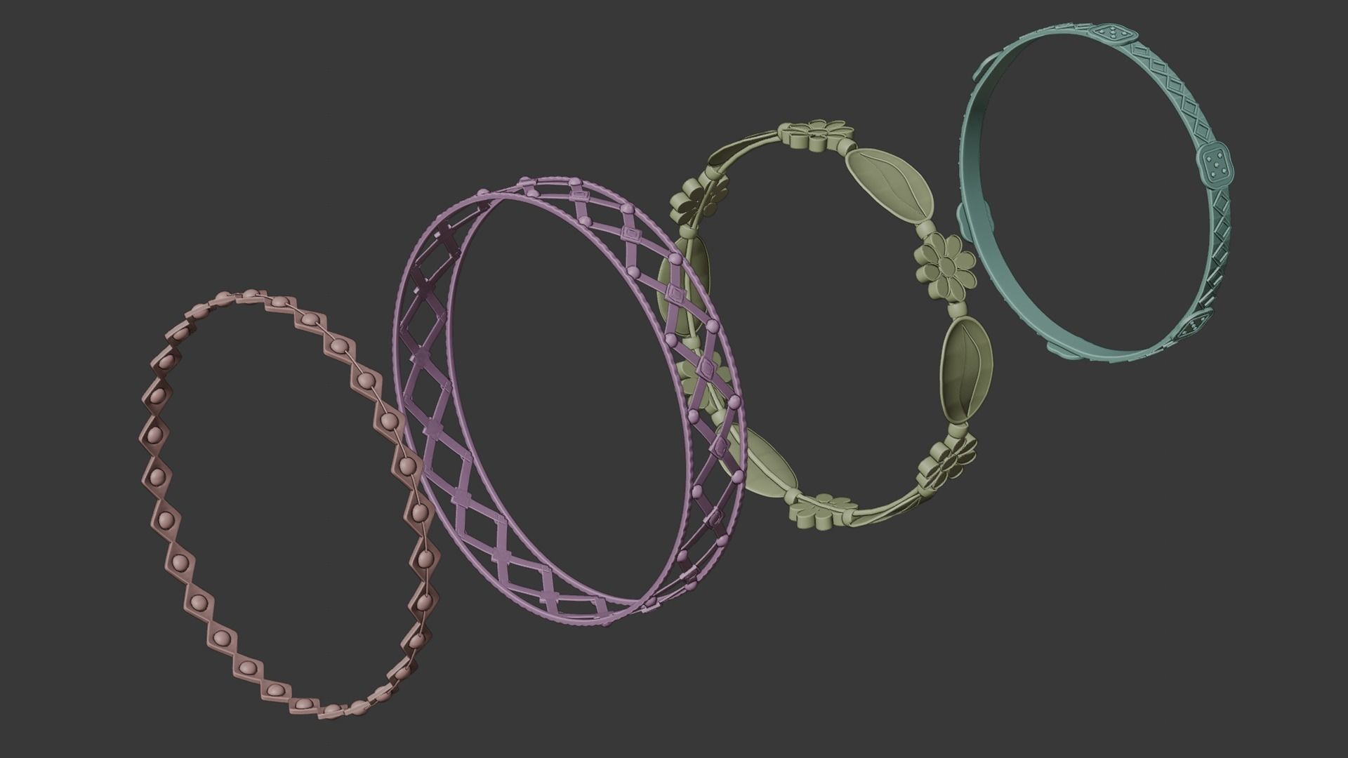 Gold Bangle jewelry collection 3D model_6