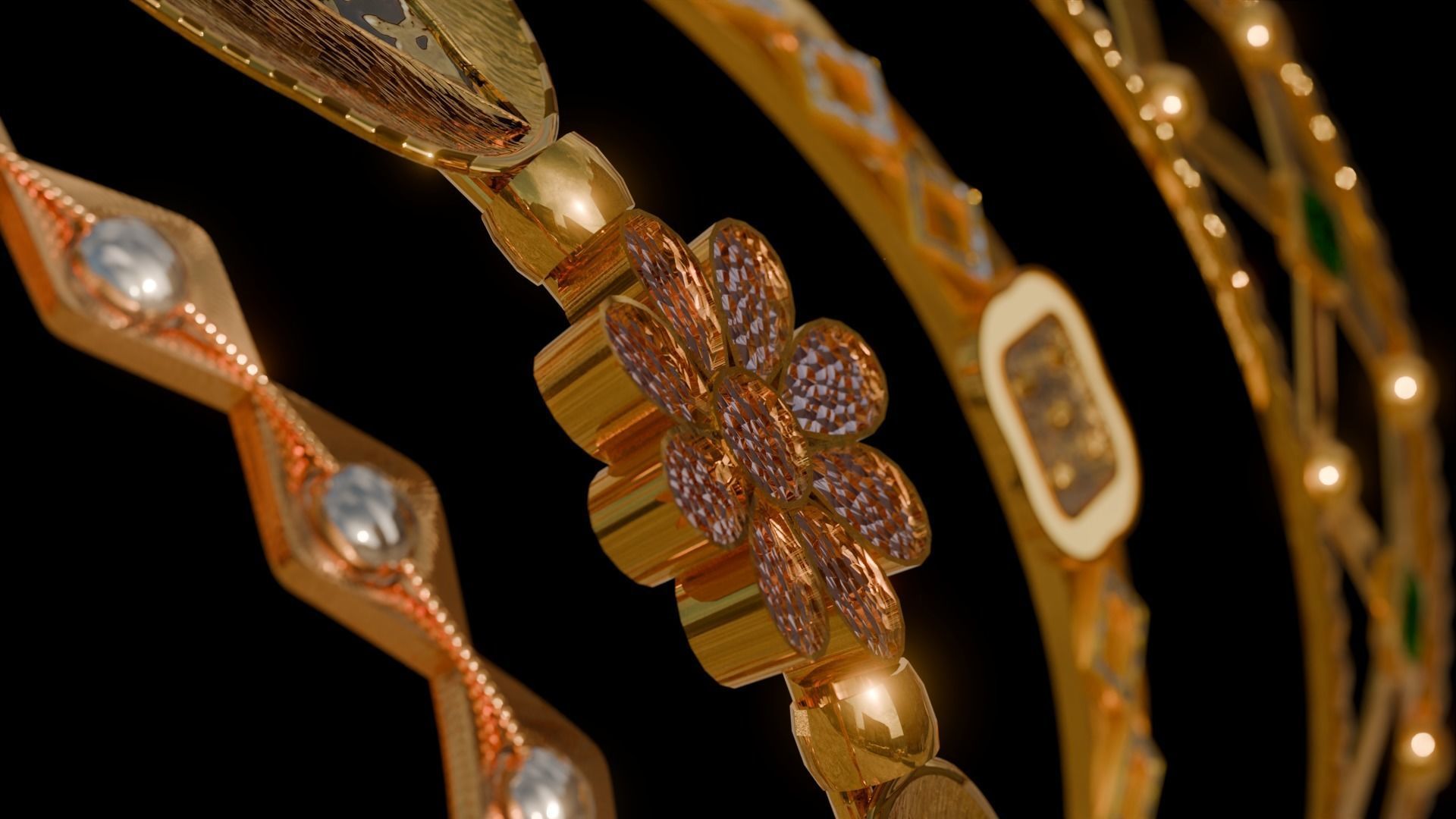 Gold Bangle jewelry collection 3D model_1