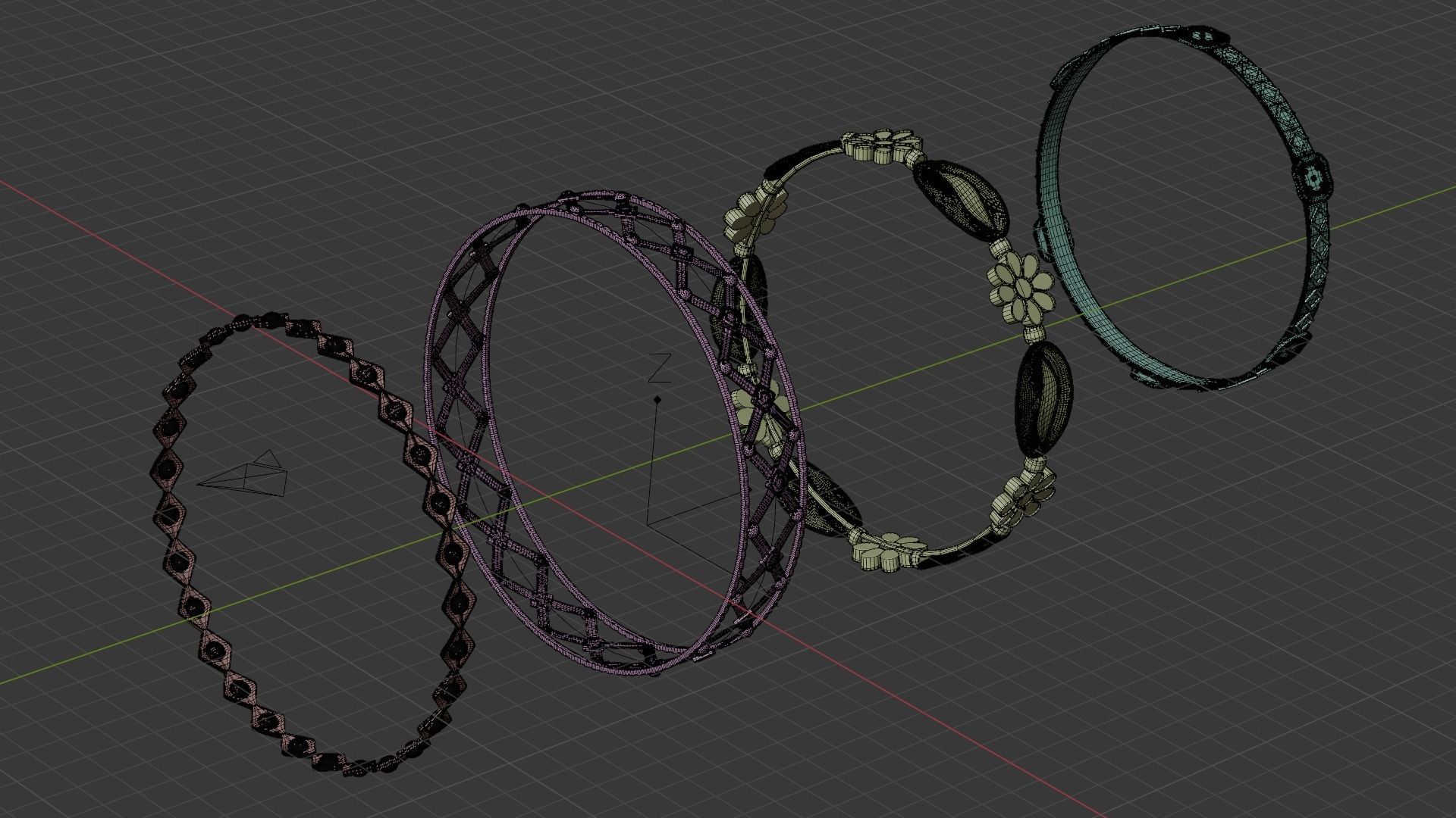 Gold Bangle jewelry collection 3D model_7