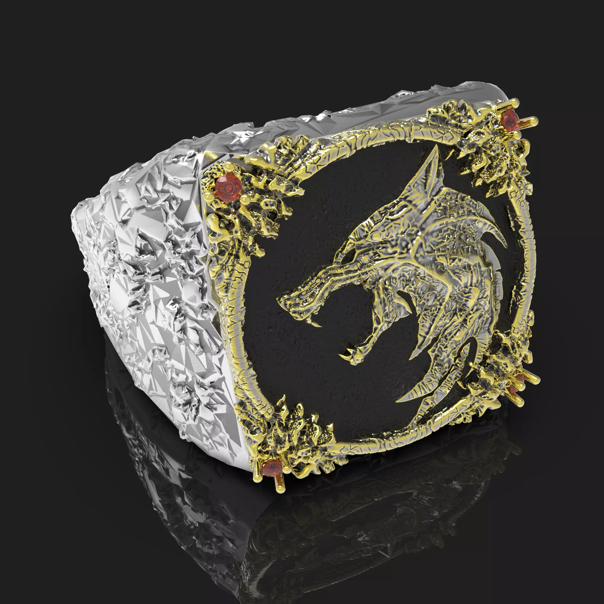 Printable signet ring dark WOLF STL 3D print model