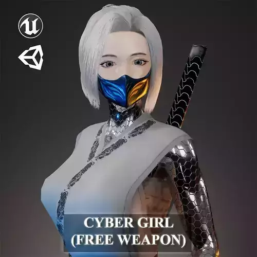 Cyber Samurai Girl Game Ready PBR Character UE 4 Unity