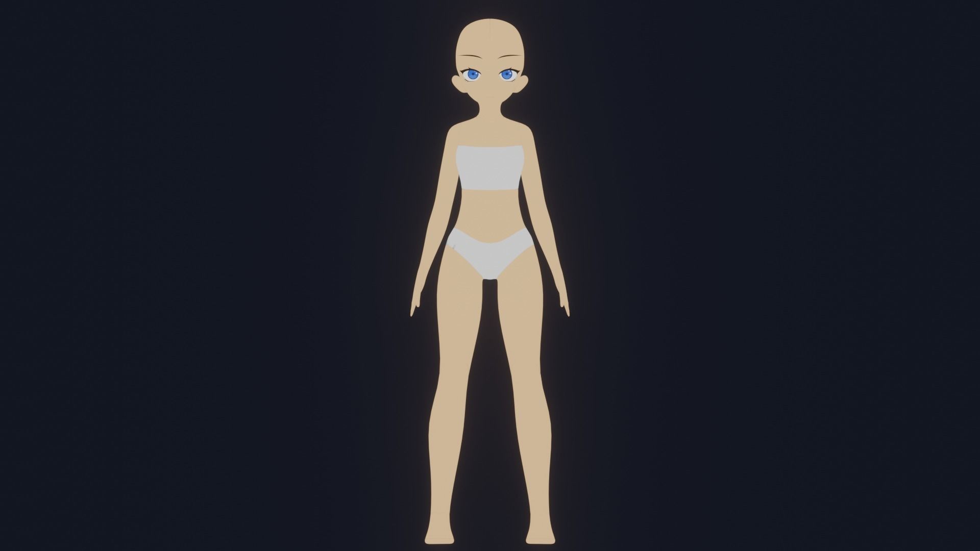 Female Anime Character Base Model Low-poly 3D model_1