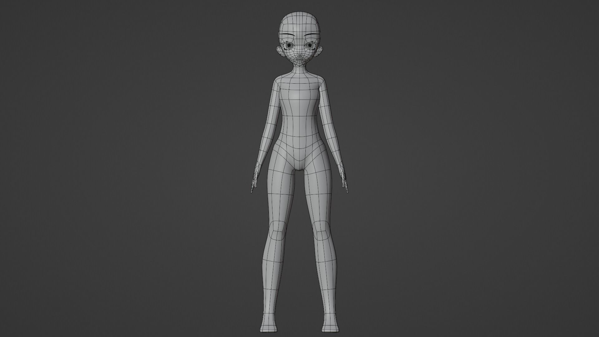 Female Anime Character Base Model Low-poly 3D model_2