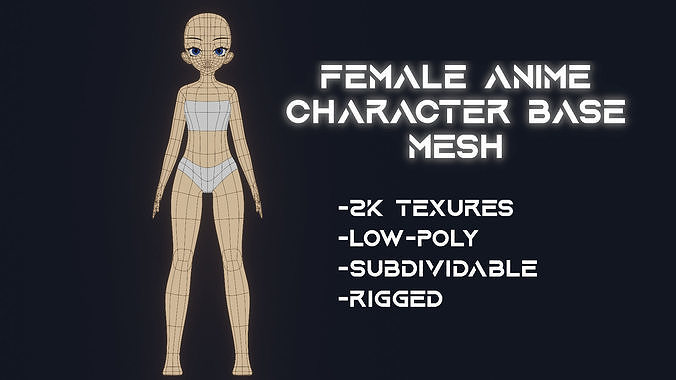 Female Anime Character Base Model Low-poly 3D model