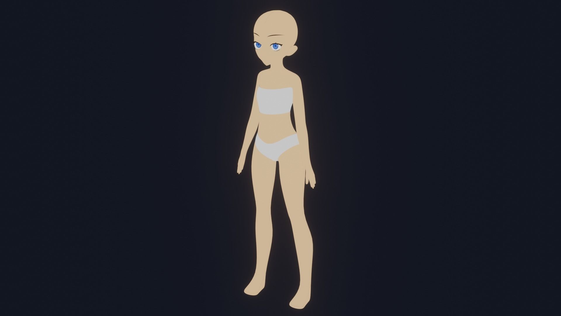 Female Anime Character Base Model Low-poly 3D model_4