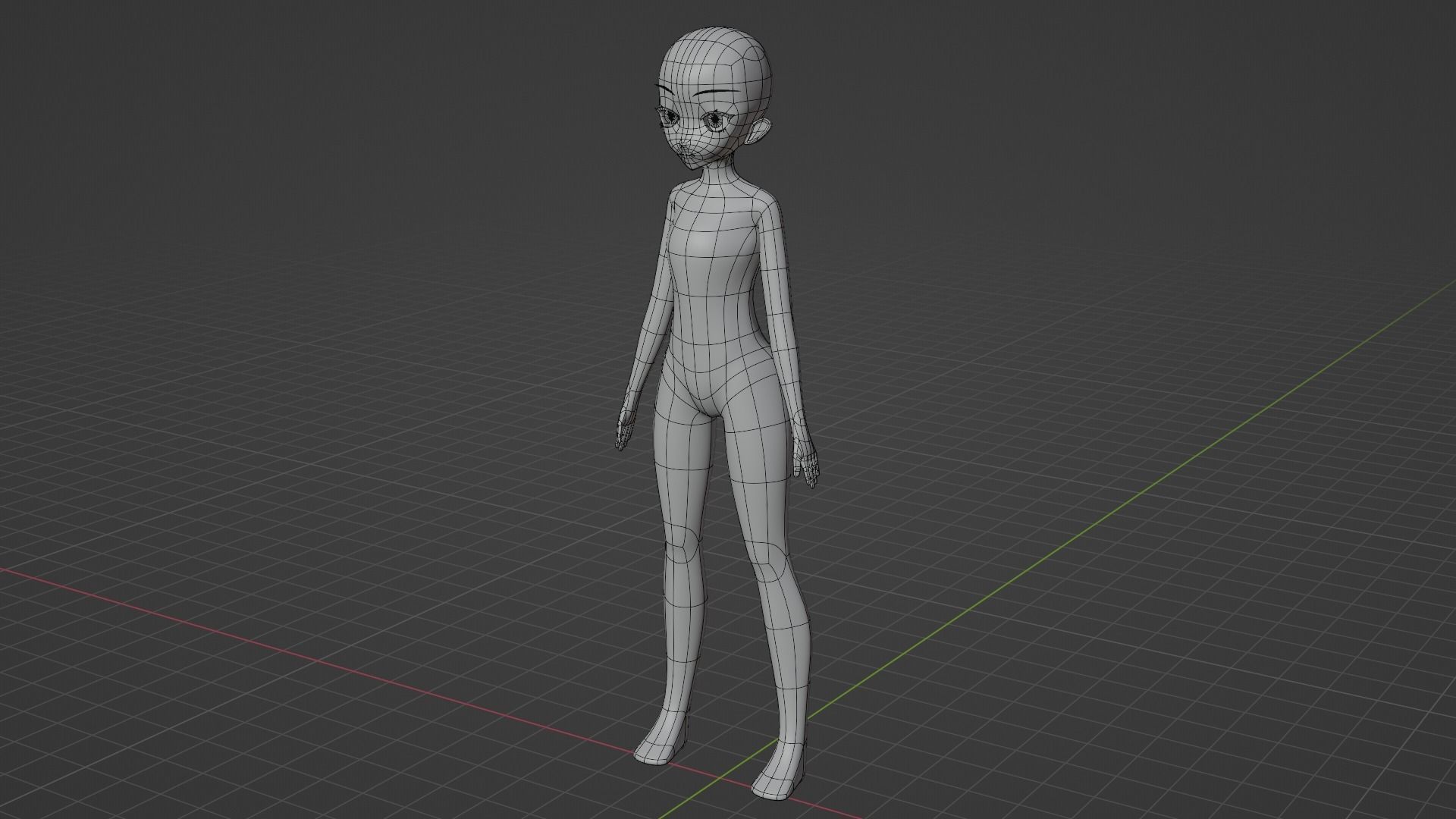 Female Anime Character Base Model Low-poly 3D model_5
