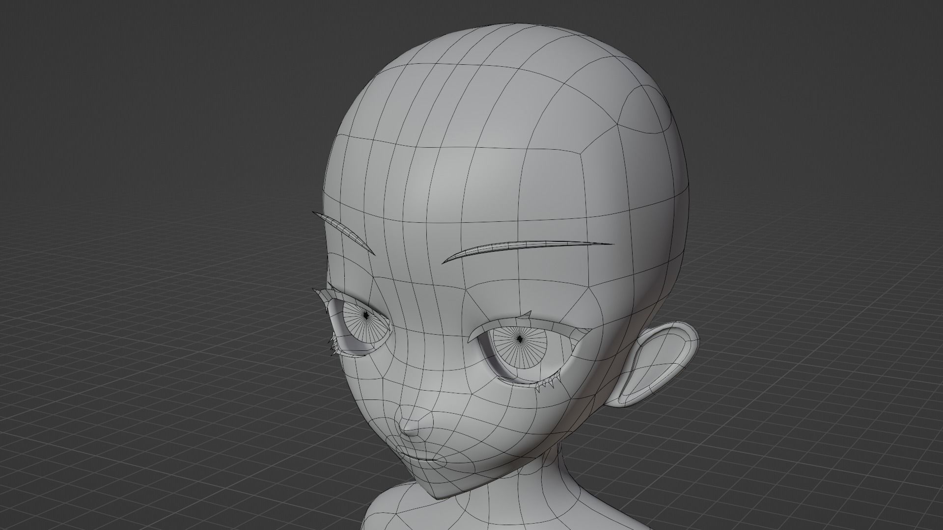 Female Anime Character Base Model Low-poly 3D model_8