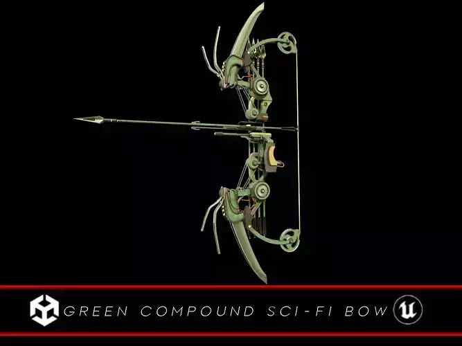 Green Sci-Fi Compound Bow   Low-poly 3D model