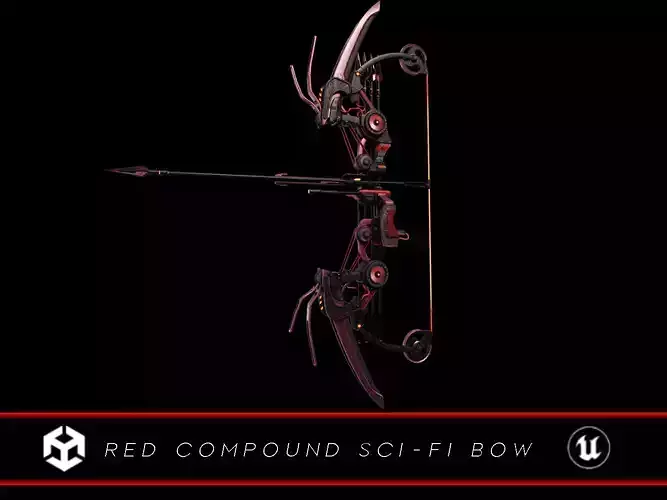 Red Sci-Fi Compound Bow Low-poly 3D model