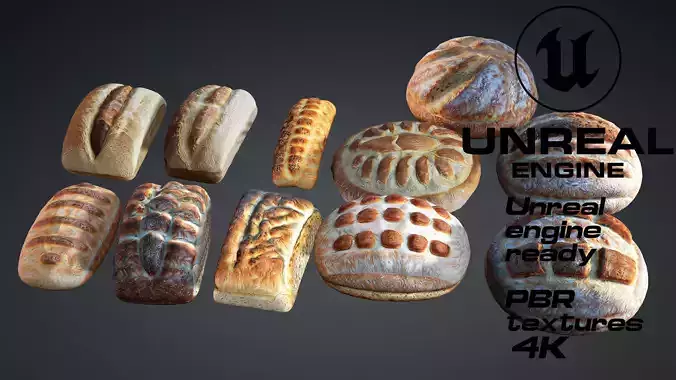 bread pack - 11 bread 4k Low-poly 3D model