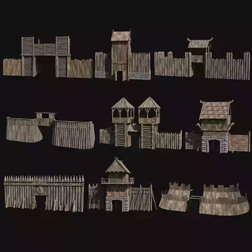 VIKING NORSE WALLS WATCHTOWER TOWER GATE MEDIEVAL COLLECTION Low-poly 3D model