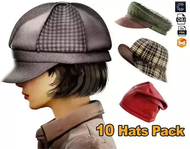 Hat pack Marvelous designer clo3d PBR textures OBJ FBX 3D model