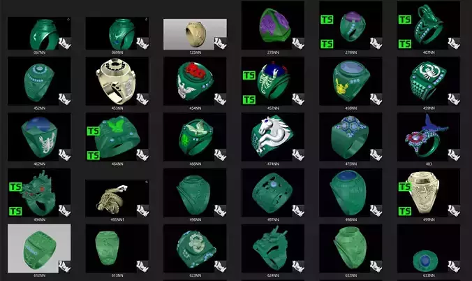 American style rings and mascot and animal rings