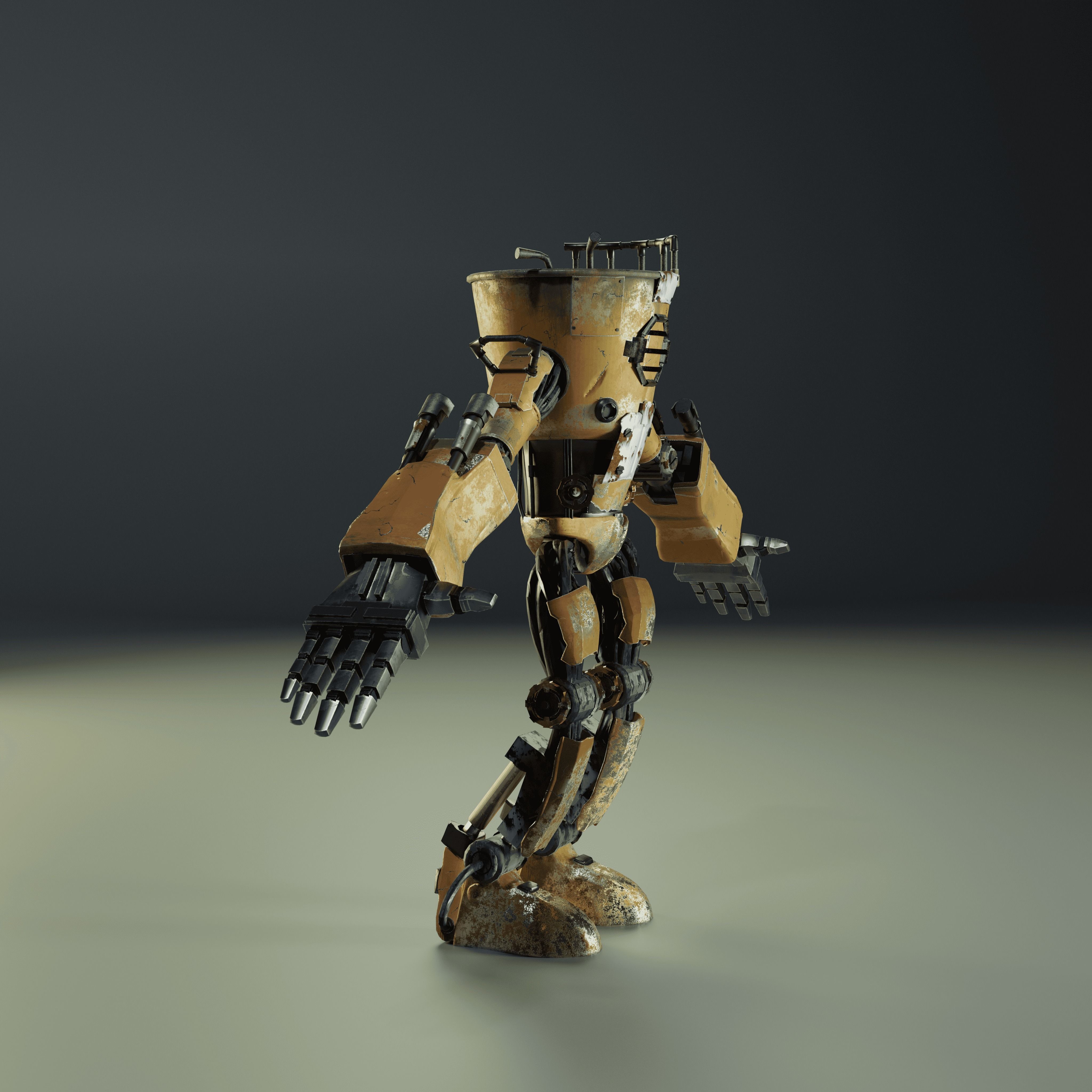 Old robot character low poly game ready model Low-poly 3D model_4
