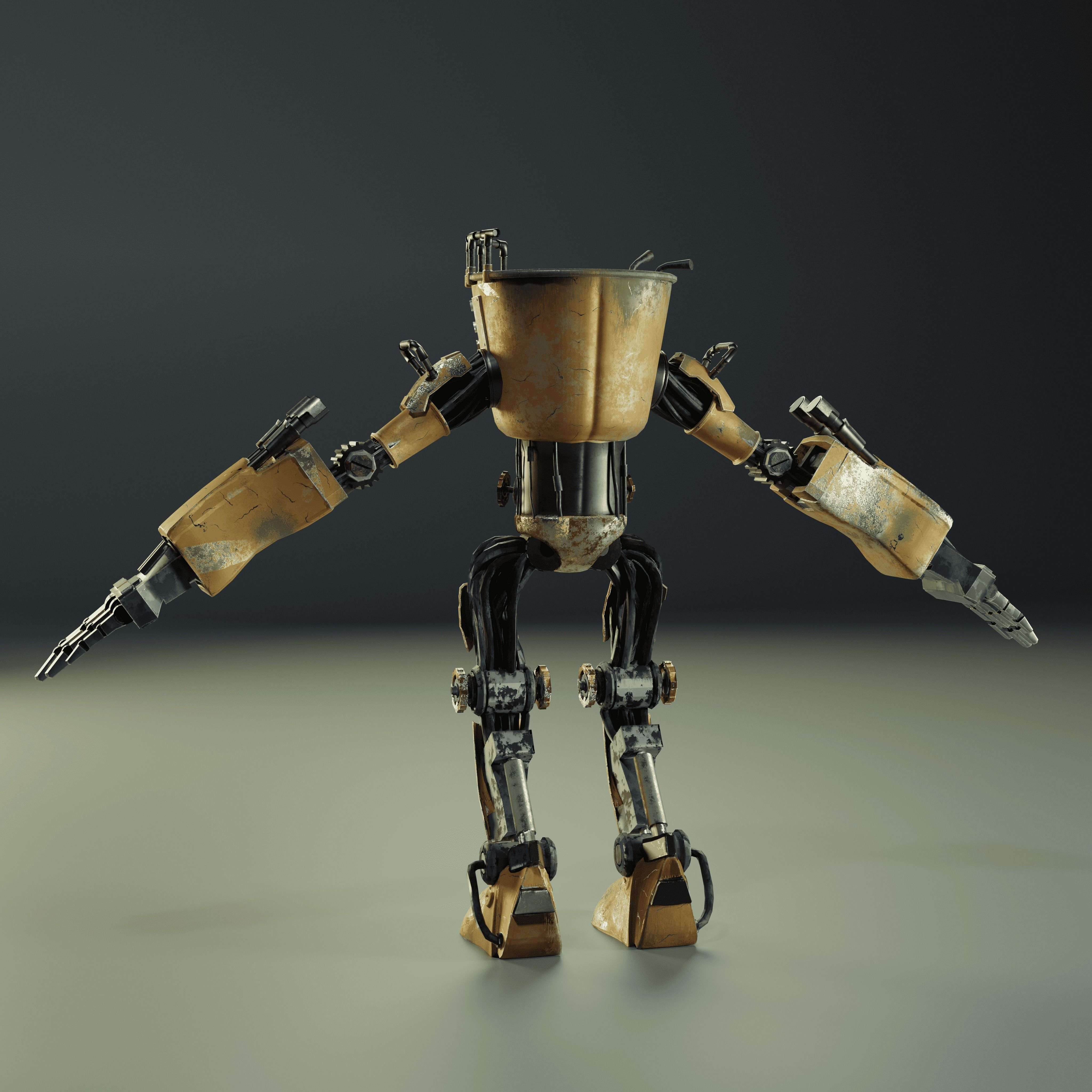 Old robot character low poly game ready model Low-poly 3D model_3