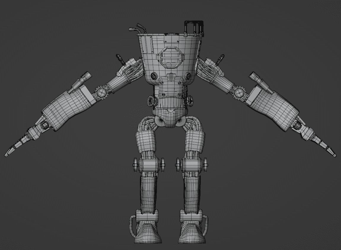 Old robot character low poly game ready model Low-poly 3D model_9