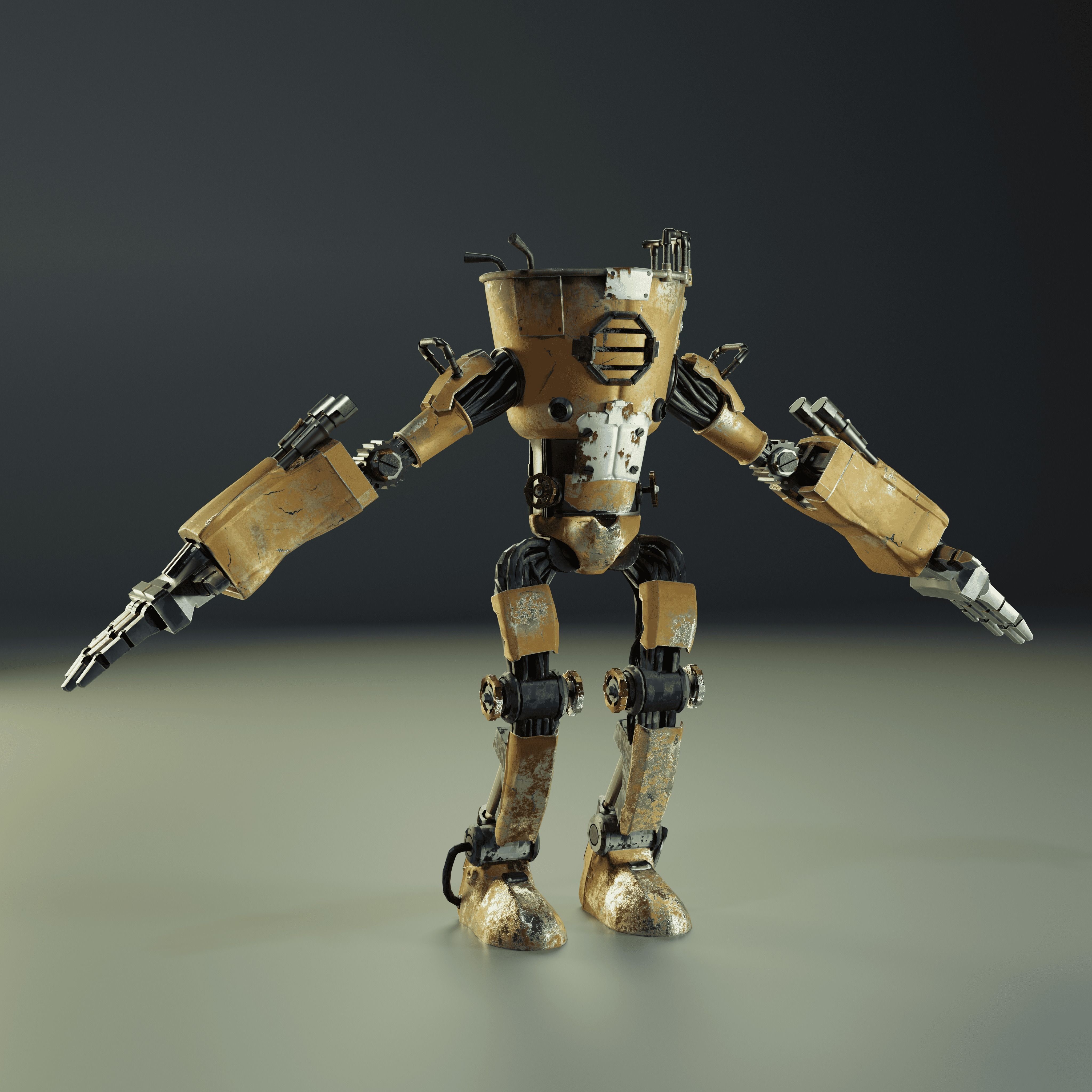 Old robot character low poly game ready model Low-poly 3D model_1