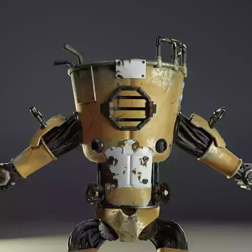 Old robot character low poly game ready model Low-poly 3D model