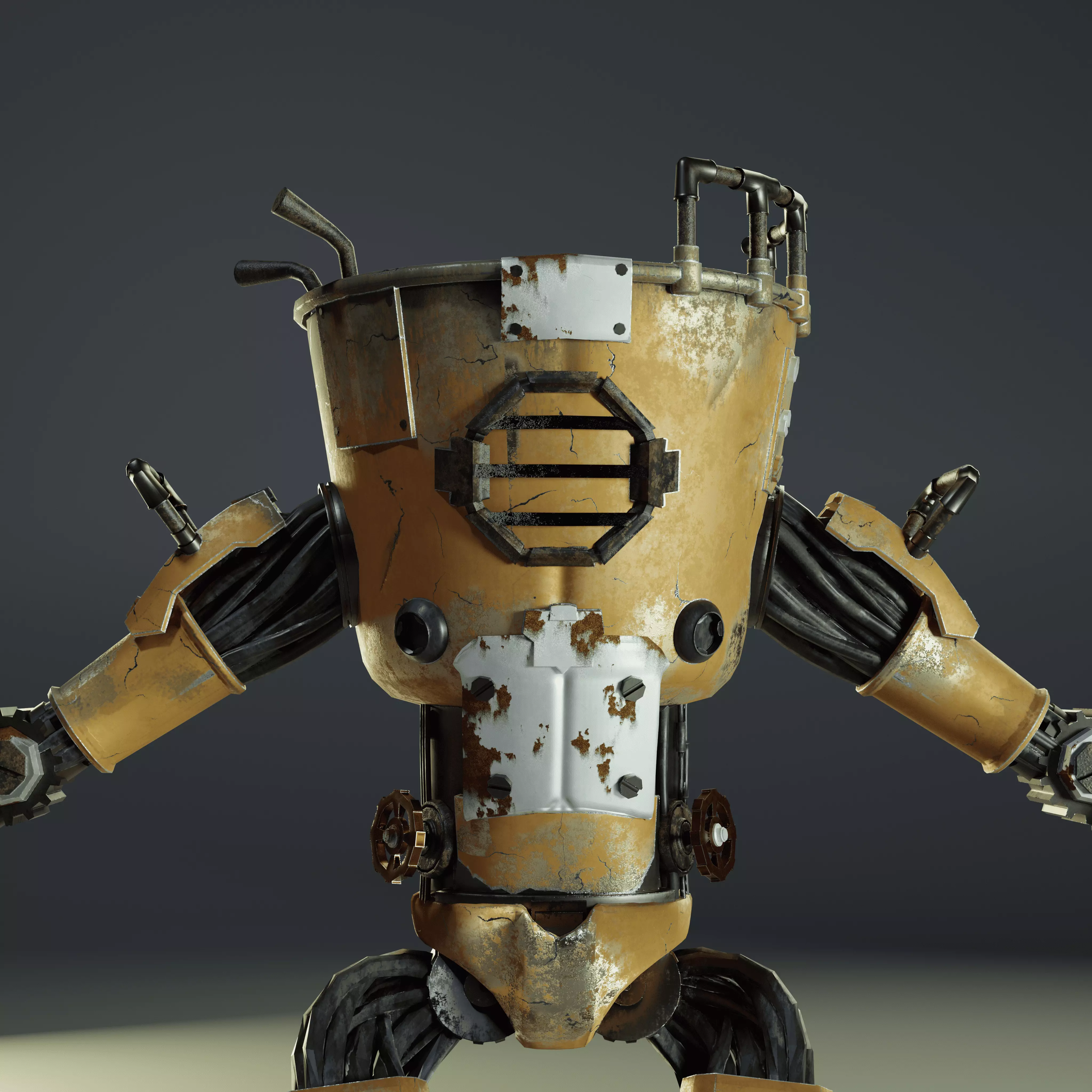 Old robot character low poly game ready model Low-poly 3D model_0