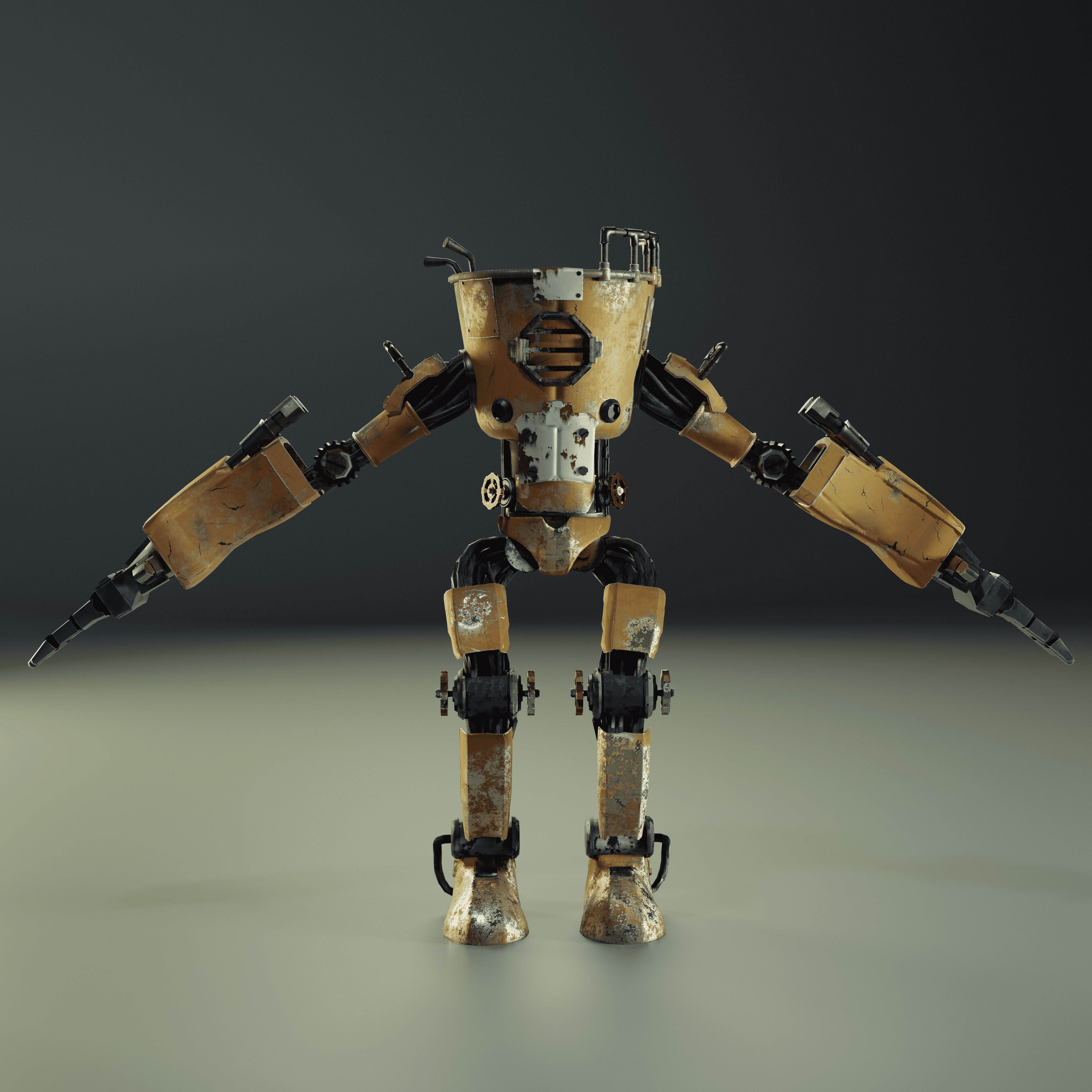 Old robot character low poly game ready model Low-poly 3D model_2