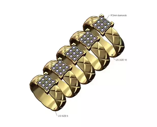 Diamond square cluster cross engraving ring US sizes 6to10