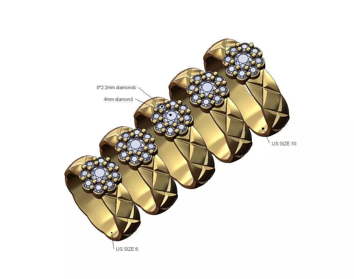 Diamond round cluster cross stitch engraving band Us sizes 6to10 3D print model_0