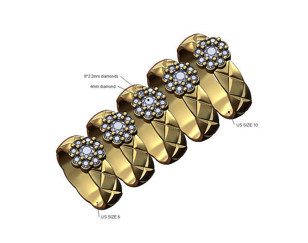 Diamond round cluster cross stitch engraving band Us sizes 6to10 3D print model