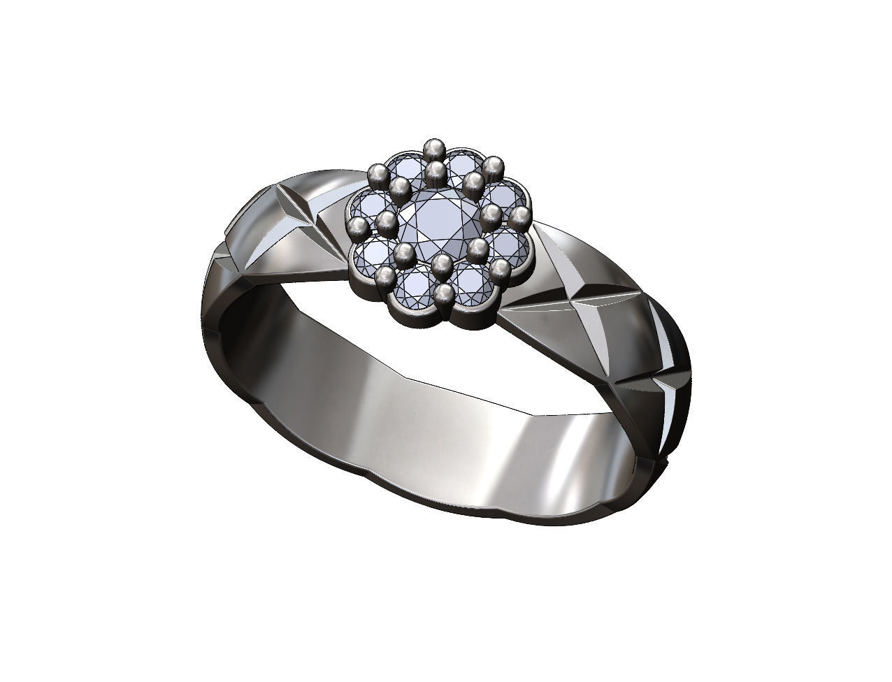 Diamond round cluster cross stitch engraving band Us sizes 6to10 3D print model_10