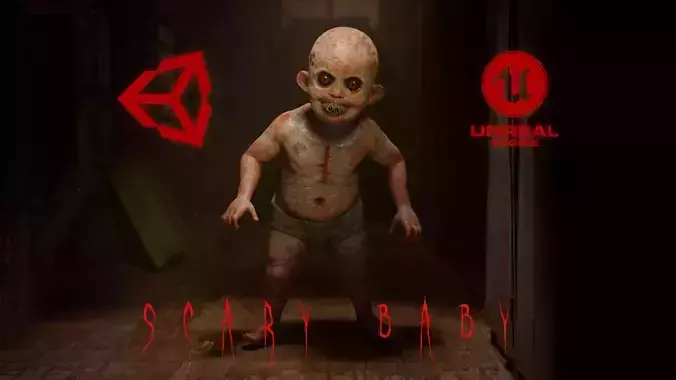 The Scary Baby game character for Horror and Fantasy games Low-poly 3D model