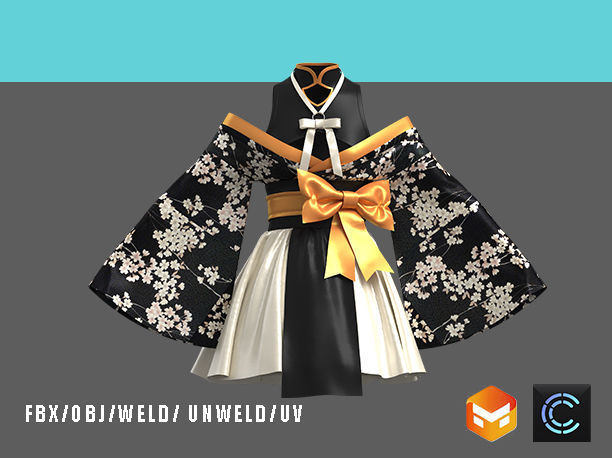 female kimono 3D model_1