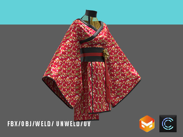 female kimono 3D model_5