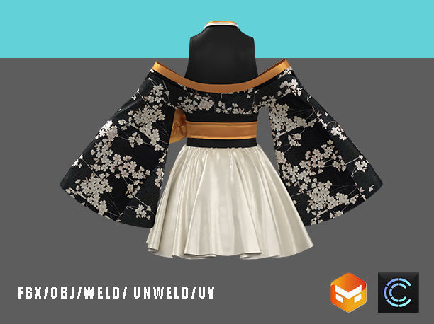 female kimono 3D model_3