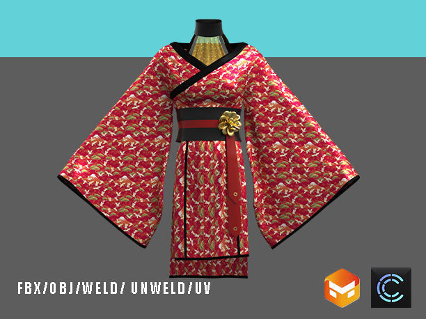 female kimono 3D model_4