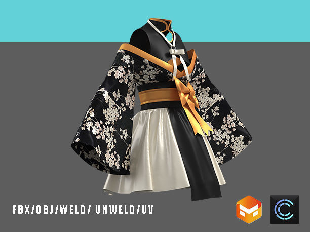 female kimono 3D model_2