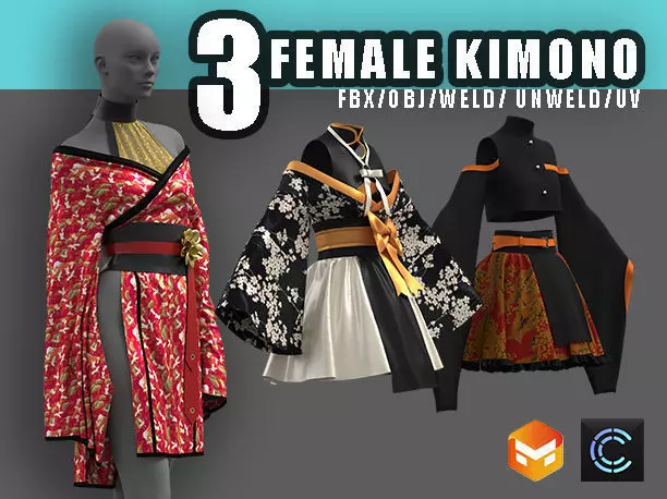 female kimono 3D model_0