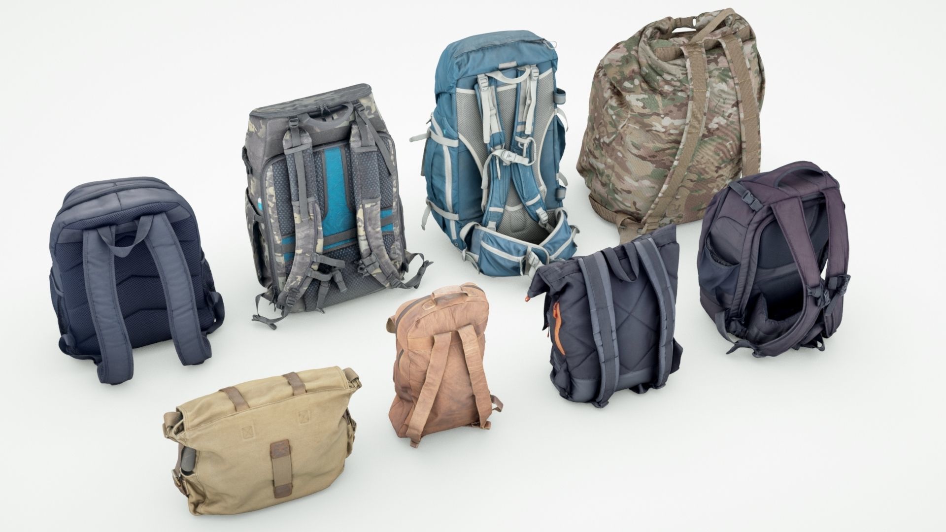 Backpack and bag collection 8 items military urban hiking  3D model_9