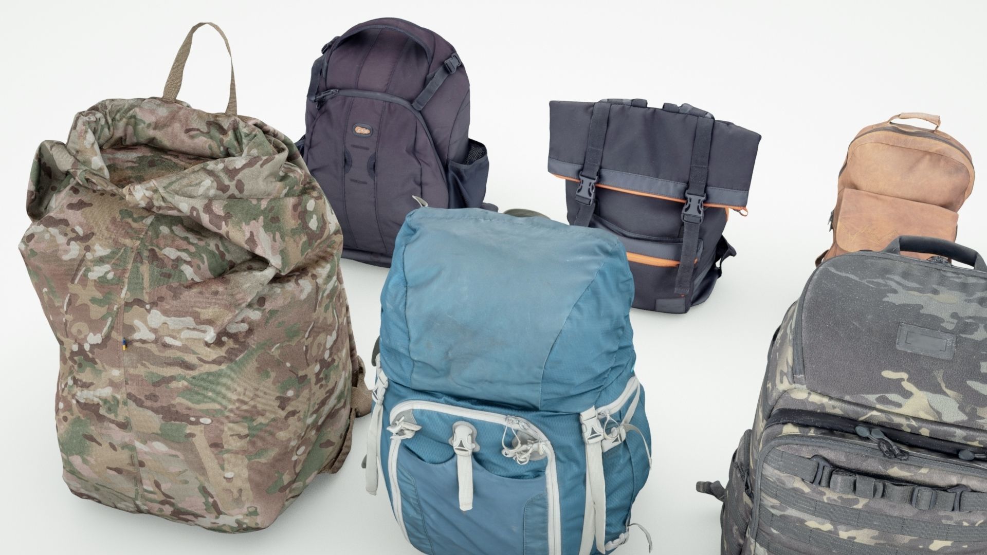 Backpack and bag collection 8 items military urban hiking  3D model_7