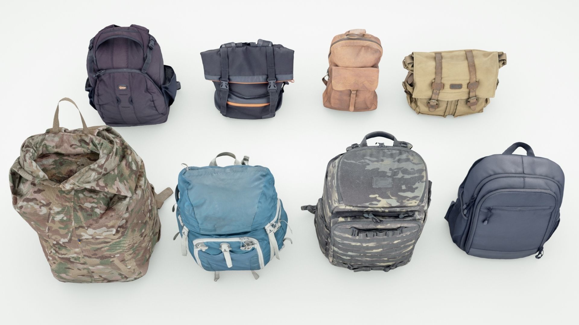 Backpack and bag collection 8 items military urban hiking  3D model_8