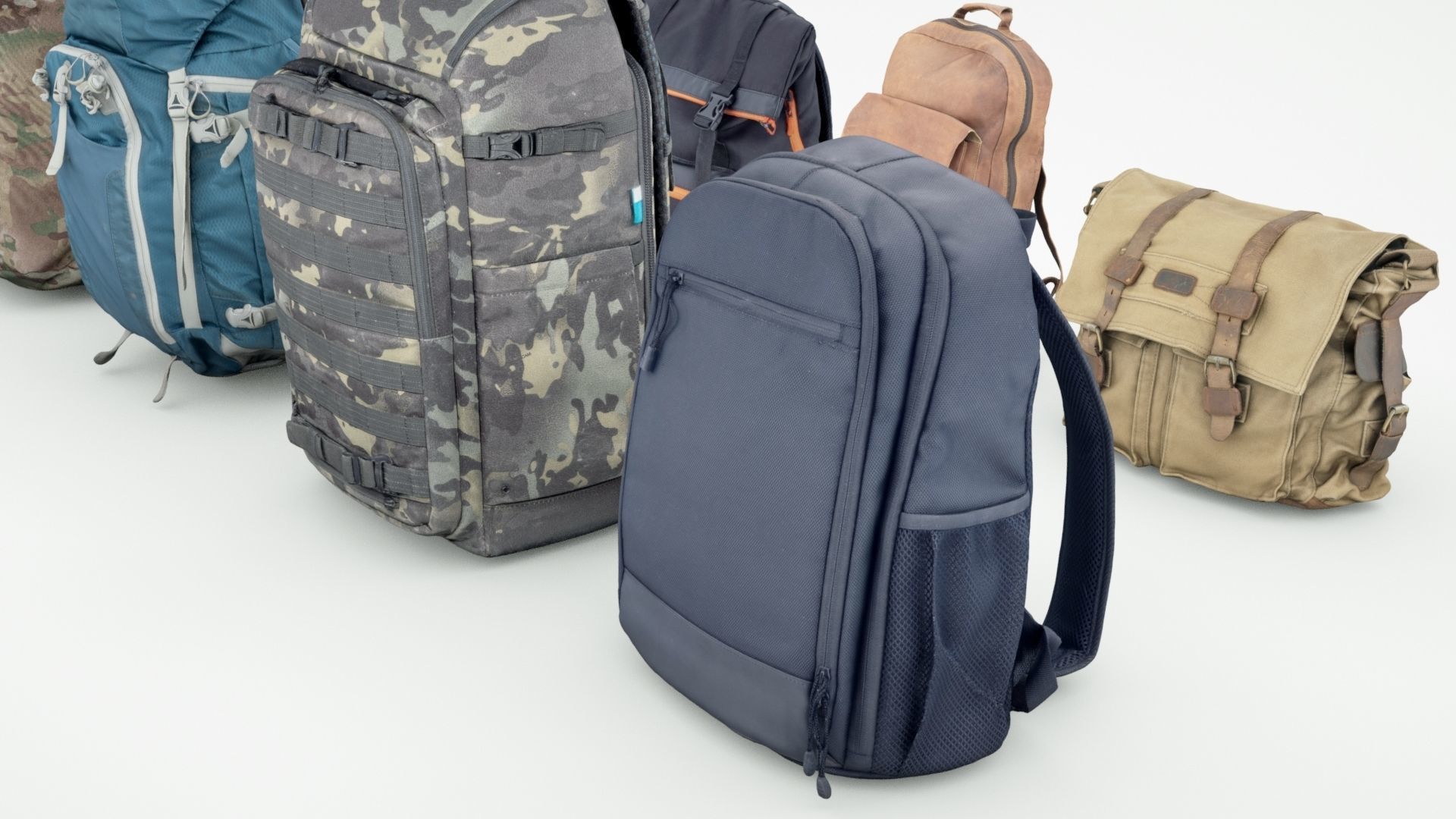 Backpack and bag collection 8 items military urban hiking  3D model_2