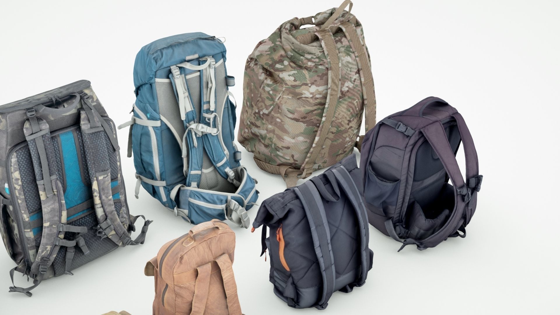 Backpack and bag collection 8 items military urban hiking  3D model_4